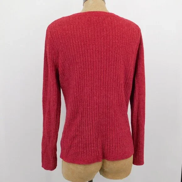 Croft & Barrow Women Red V-Neck Pullover Knitted Sweater Long Sleeve Size XL - Picture 3 of 7